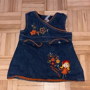 Cute Denim Dress with Floral Embroidery